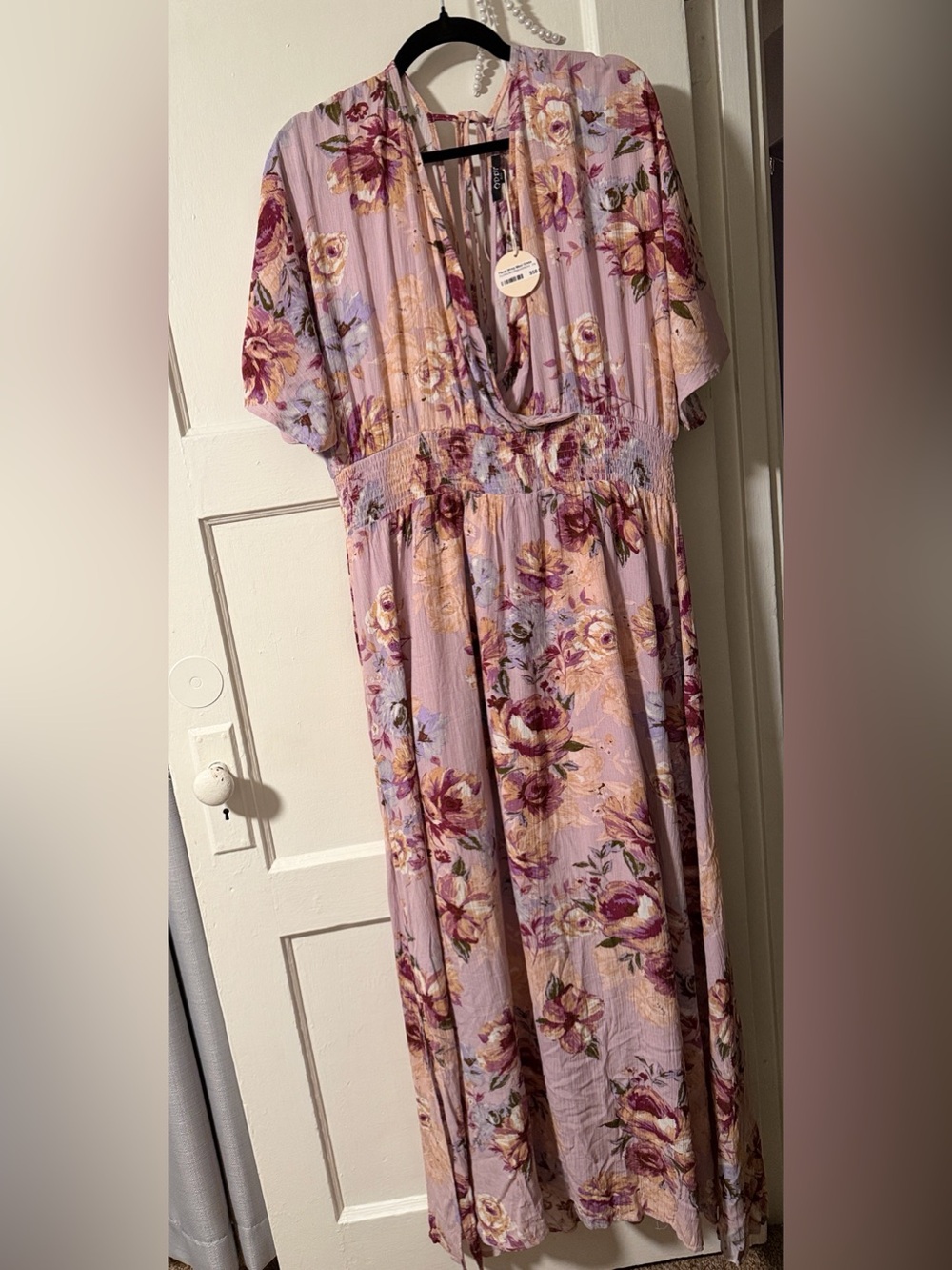 Oddi Floral Wrap Maxi Dress Smocked Waist Tie Back Boho Garden Party Plus Sz 2XL